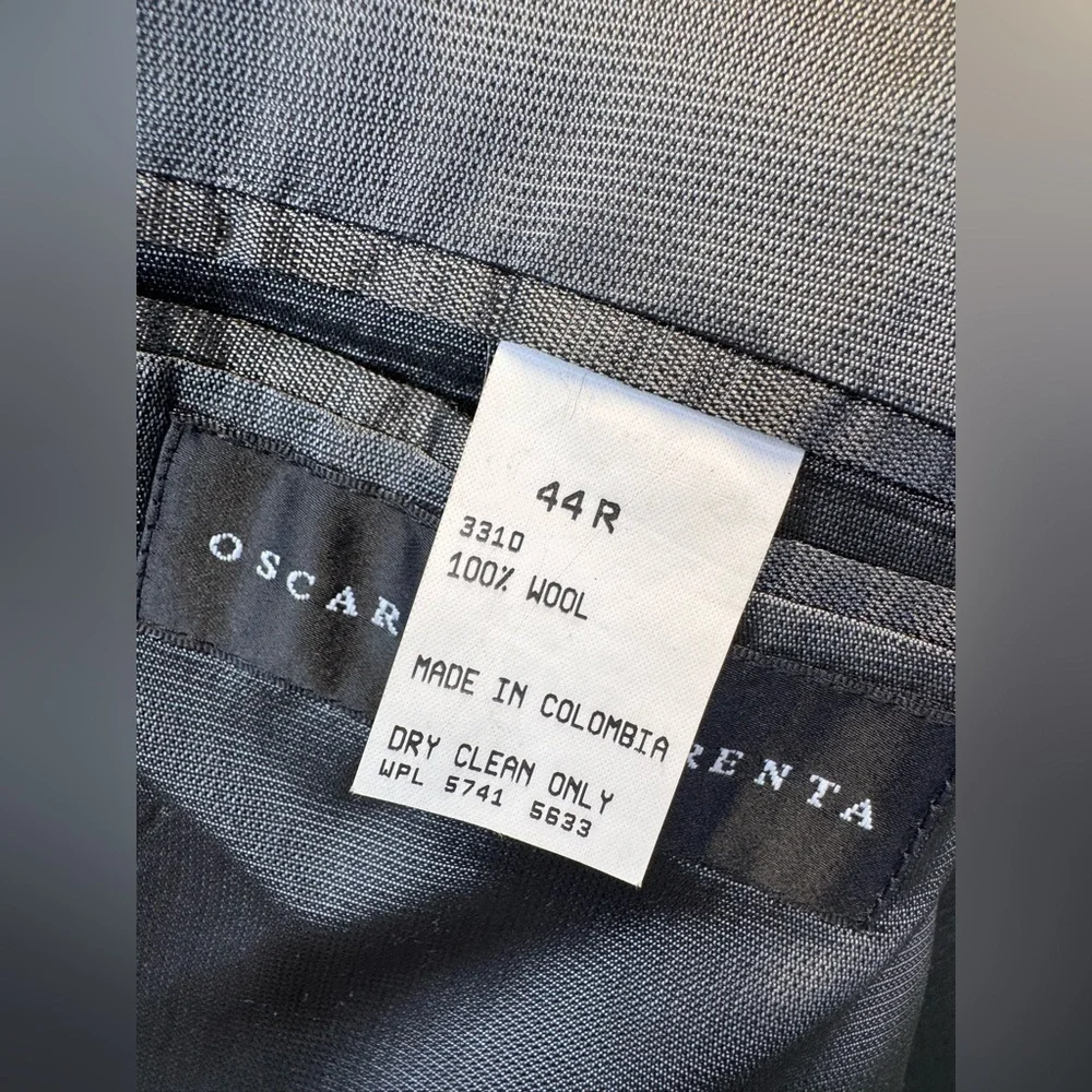 Oscar De La Renta mens sz 44R black‎ gray microcheck 100% wool blazer sport coat
